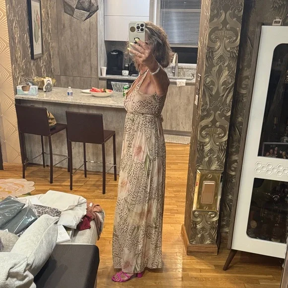 Blumarine Beige and Pink Maxi Dress